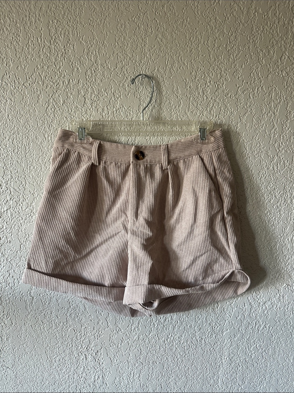 SHEIN High-Rise Corduroy Cuffed Shorts in Light Taupe